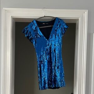 Zara Shimmering Blue Sequin Blouse